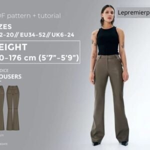 Candice pants 170-176 height US sizes 2 - 20 pattern, faux leather sewing pattern with tutorial