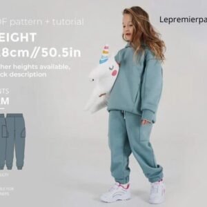 Sam pants (girls) sewing pattern with tutorial height 50.5 in 128 cm