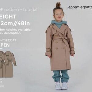 Aspen girls Trench Coat, kids Trench Coat sewing pattern with tutorial height 48 in 122 cm