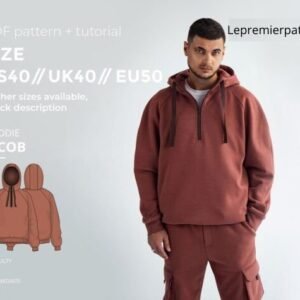 Jacob hoodie sewing pattern with tutorial size US 40 UK 40 EU 50
